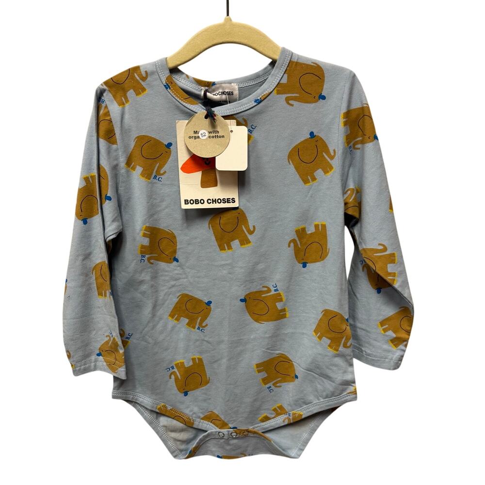 BOBO CHOSES Organic Cotton Elephant Print Bodysuit 4–5Y NWT